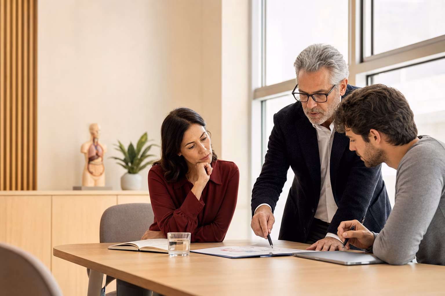 Profesionales analizando un proyecto de consultoría clínica